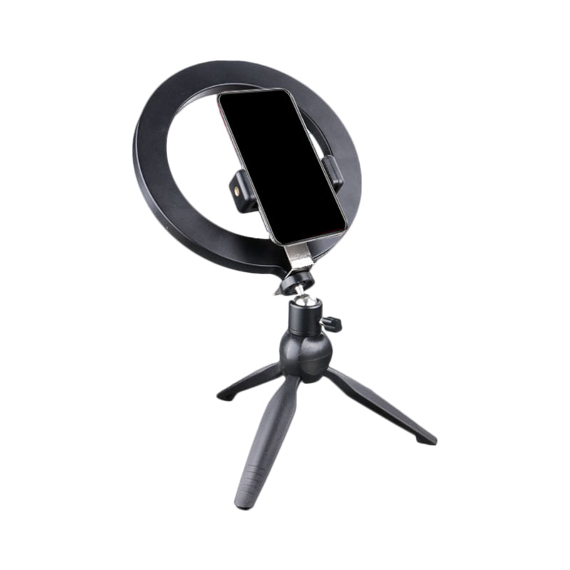 Rynx | Phone Holder LED Makeup Light Minimalist Black Tripod Fill Light Lighting with Round Metal Shade