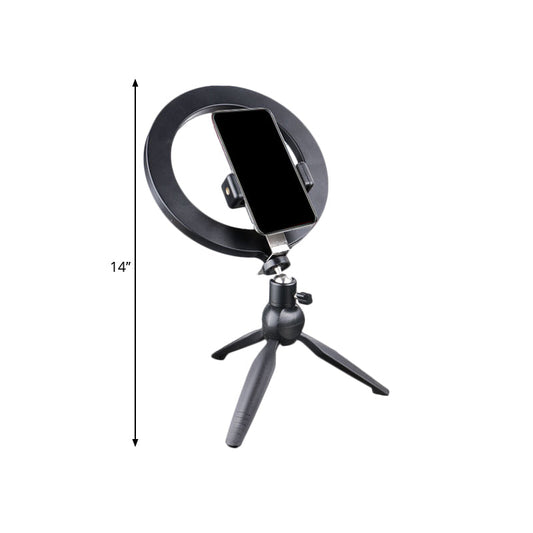 Rynx | Phone Holder LED Makeup Light Minimalist Black Tripod Fill Light Lighting with Round Metal Shade