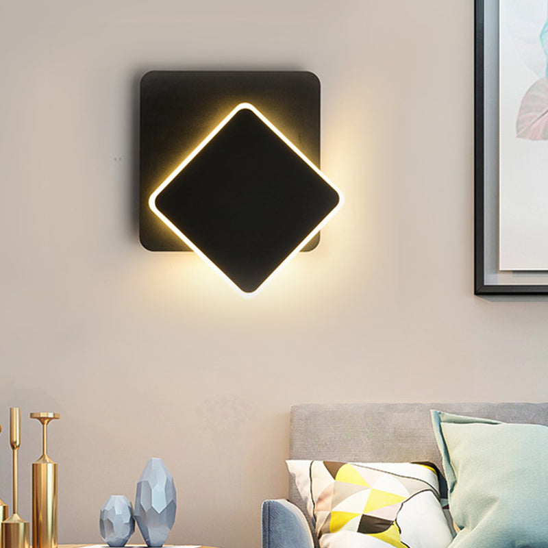 Rynx | Nordic Squared Movable Wall Lamp Iron Living Room LED Ceiling Mount Wall Light in Black/White with Acrylic Shade, Warm/White Light