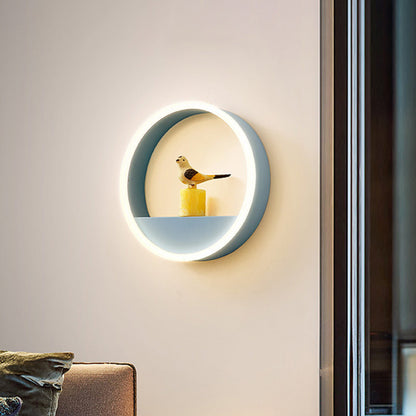 Rynx | Iron Ring Flush Mount Wall Light Macaron Pink/Blue 12"/16" Wide LED Wall Lamp in Warm/White Light with Shelf Function