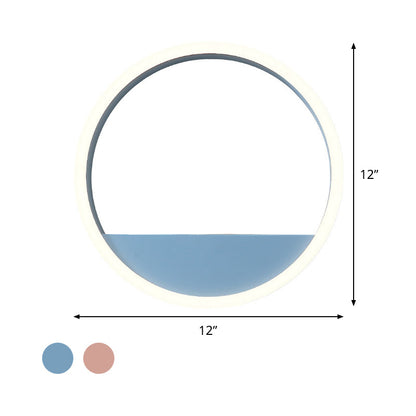 Rynx | Iron Ring Flush Mount Wall Light Macaron Pink/Blue 12"/16" Wide LED Wall Lamp in Warm/White Light with Shelf Function