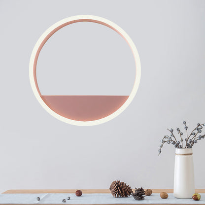 Rynx | Iron Ring Flush Mount Wall Light Macaron Pink/Blue 12"/16" Wide LED Wall Lamp in Warm/White Light with Shelf Function