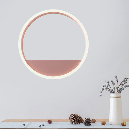 Rynx | Iron Ring Flush Mount Wall Light Macaron Pink/Blue 12"/16" Wide LED Wall Lamp in Warm/White Light with Shelf Function