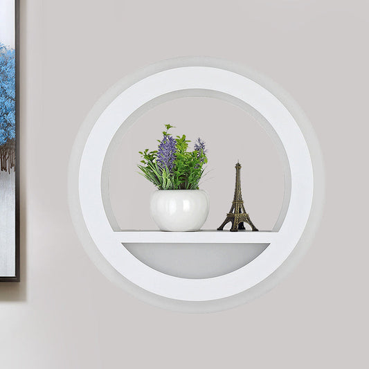 Rynx | Acrylic Halo Ring Wall Lighting Nordic White LED Wall Lamp with Shelf Design in White