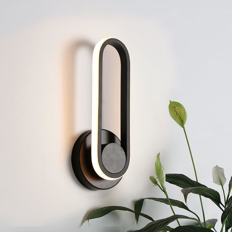 Rynx | Nightstand LED Wall Light Simple Black/White Wall Light Kit with Oval Aluminum Frame, Warm/White Light