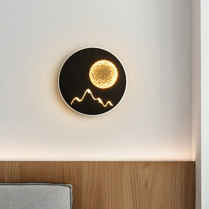Rynx | Mini Round/Rectangle Slim LED Ceiling Light Nordic Metal Bedroom Wall Lamp Sconces in Black/White/Grey with Full Moon Mountain Pattern
