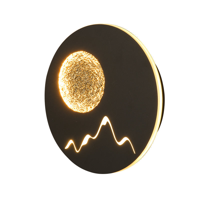 Rynx | Mini Round/Rectangle Slim LED Ceiling Light Nordic Metal Bedroom Wall Lamp Sconces in Black/White/Grey with Full Moon Mountain Pattern