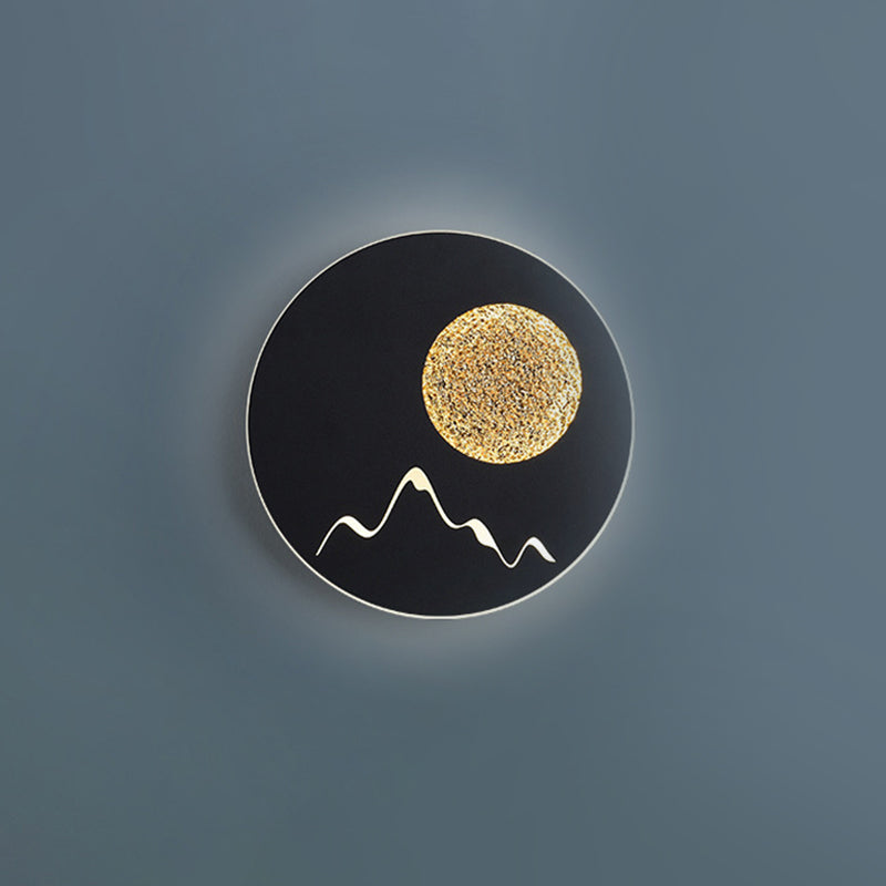 Rynx | Mini Round/Rectangle Slim LED Ceiling Light Nordic Metal Bedroom Wall Lamp Sconces in Black/White/Grey with Full Moon Mountain Pattern