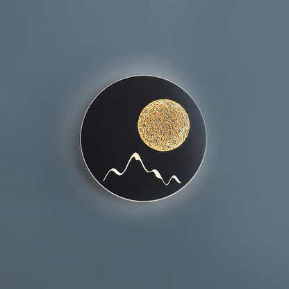 Rynx | Mini Round/Rectangle Slim LED Ceiling Light Nordic Metal Bedroom Wall Lamp Sconces in Black/White/Grey with Full Moon Mountain Pattern