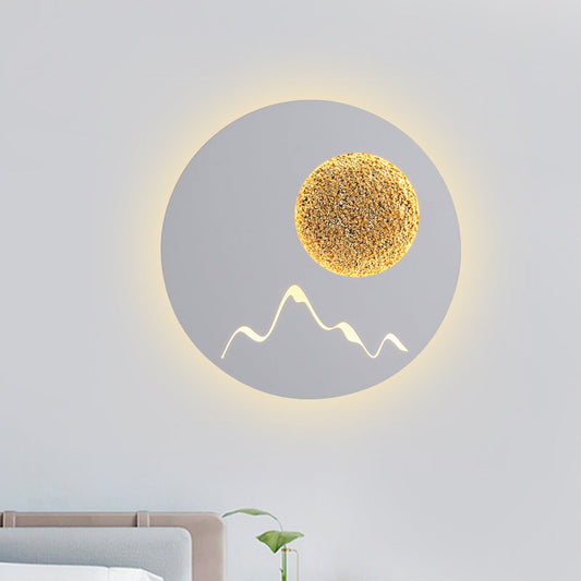 Rynx | Mini Round/Rectangle Slim LED Ceiling Light Nordic Metal Bedroom Wall Lamp Sconces in Black/White/Grey with Full Moon Mountain Pattern