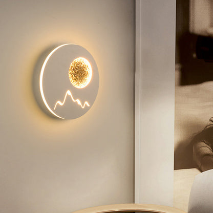 Rynx | Mini Round/Rectangle Slim LED Ceiling Light Nordic Metal Bedroom Wall Lamp Sconces in Black/White/Grey with Full Moon Mountain Pattern