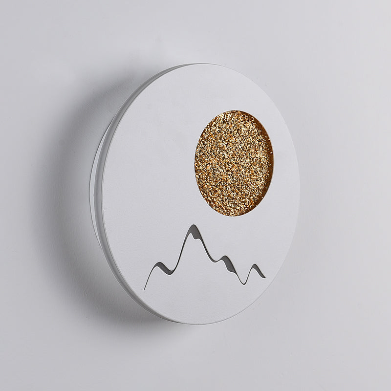 Rynx | Mini Round/Rectangle Slim LED Ceiling Light Nordic Metal Bedroom Wall Lamp Sconces in Black/White/Grey with Full Moon Mountain Pattern