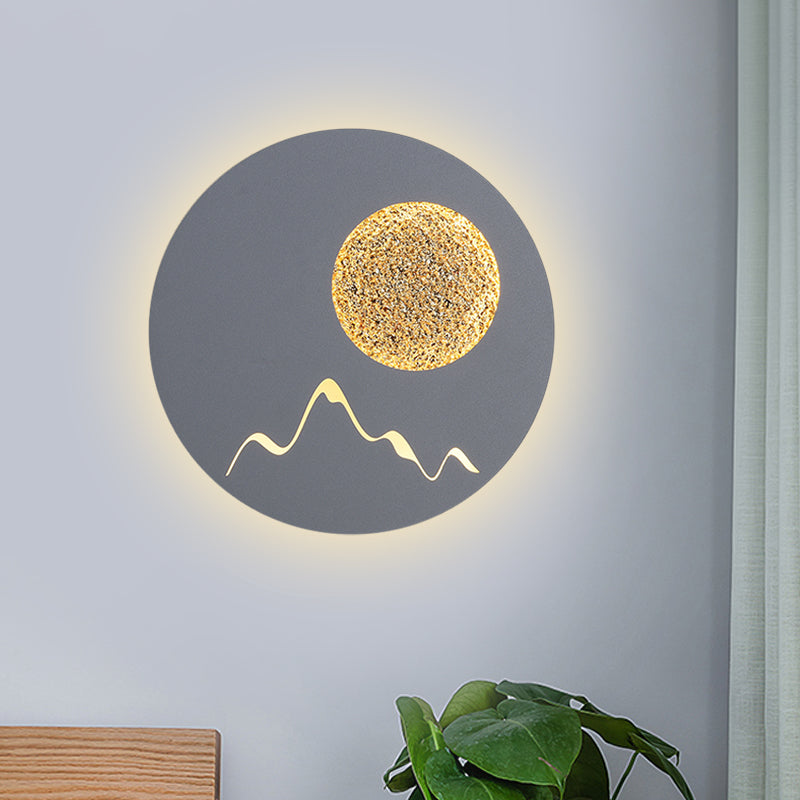 Rynx | Mini Round/Rectangle Slim LED Ceiling Light Nordic Metal Bedroom Wall Lamp Sconces in Black/White/Grey with Full Moon Mountain Pattern