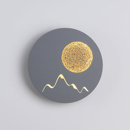 Rynx | Mini Round/Rectangle Slim LED Ceiling Light Nordic Metal Bedroom Wall Lamp Sconces in Black/White/Grey with Full Moon Mountain Pattern
