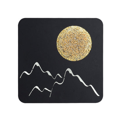 Rynx | Mini Round/Rectangle Slim LED Ceiling Light Nordic Metal Bedroom Wall Lamp Sconces in Black/White/Grey with Full Moon Mountain Pattern