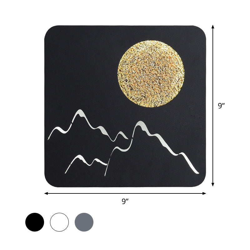 Rynx | Mini Round/Rectangle Slim LED Ceiling Light Nordic Metal Bedroom Wall Lamp Sconces in Black/White/Grey with Full Moon Mountain Pattern
