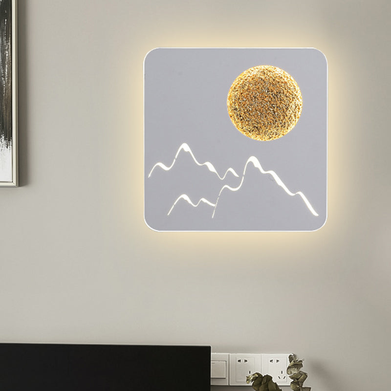 Rynx | Mini Round/Rectangle Slim LED Ceiling Light Nordic Metal Bedroom Wall Lamp Sconces in Black/White/Grey with Full Moon Mountain Pattern