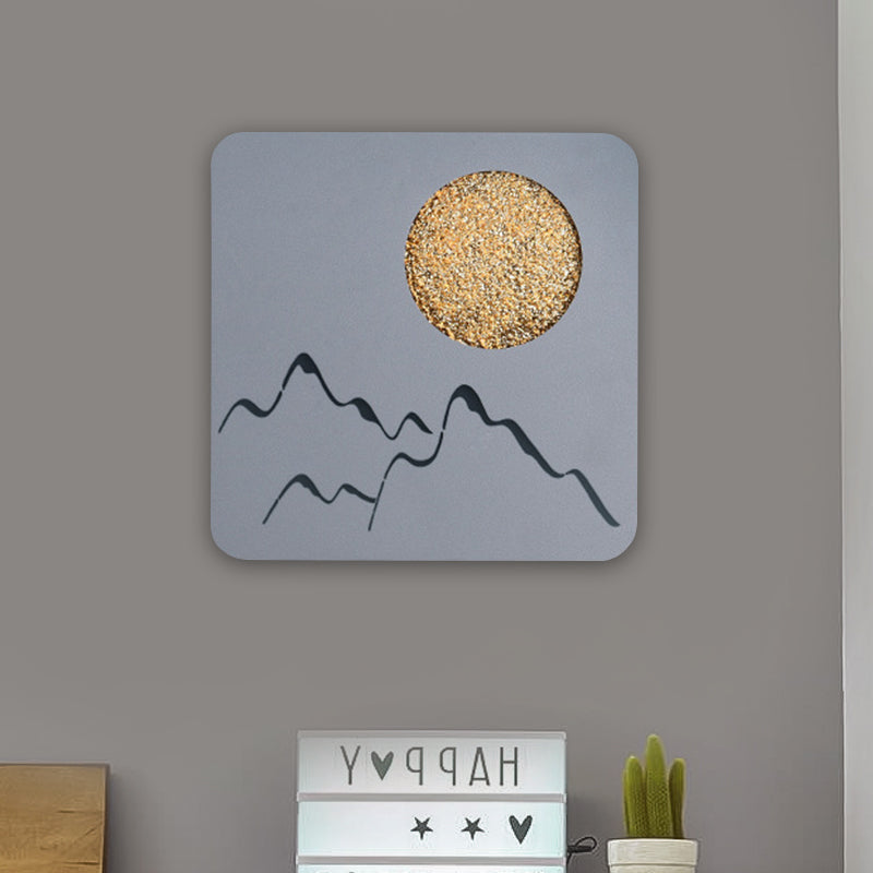Rynx | Mini Round/Rectangle Slim LED Ceiling Light Nordic Metal Bedroom Wall Lamp Sconces in Black/White/Grey with Full Moon Mountain Pattern