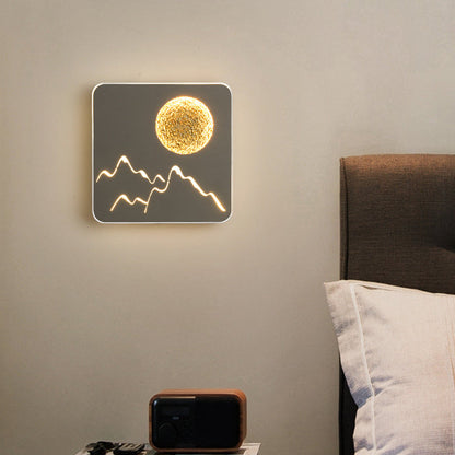 Rynx | Mini Round/Rectangle Slim LED Ceiling Light Nordic Metal Bedroom Wall Lamp Sconces in Black/White/Grey with Full Moon Mountain Pattern