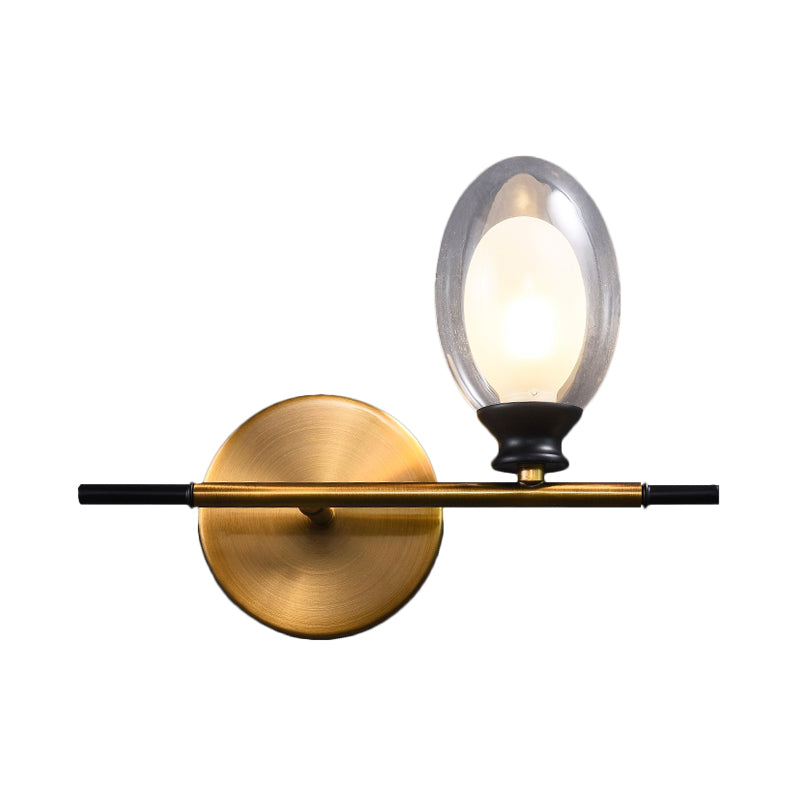 Rynx | Brass straight bar wall light Mid Century 1 head metal wall light ideas with dual oval clear/amber glass shade
