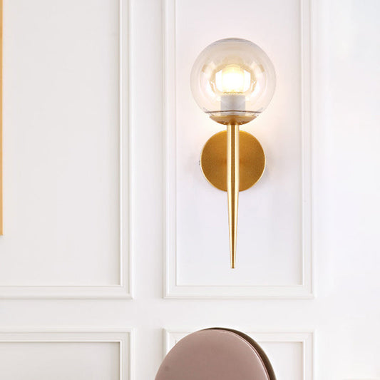 Rynx | Mini Sphere Living Room Wall Lamp Clear Glass 1 Light Minimalism Wall Lamp Ideas with Pencil Arm in Black/Gold