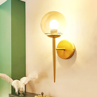 Rynx | Mini Sphere Living Room Wall Lamp Clear Glass 1 Light Minimalism Wall Lamp Ideas with Pencil Arm in Black/Gold