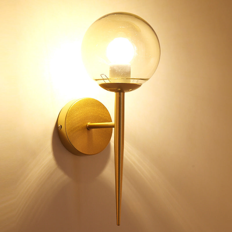 Rynx | Mini Sphere Living Room Wall Lamp Clear Glass 1 Light Minimalism Wall Lamp Ideas with Pencil Arm in Black/Gold