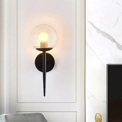 Rynx | Mini Sphere Living Room Wall Lamp Clear Glass 1 Light Minimalism Wall Lamp Ideas with Pencil Arm in Black/Gold