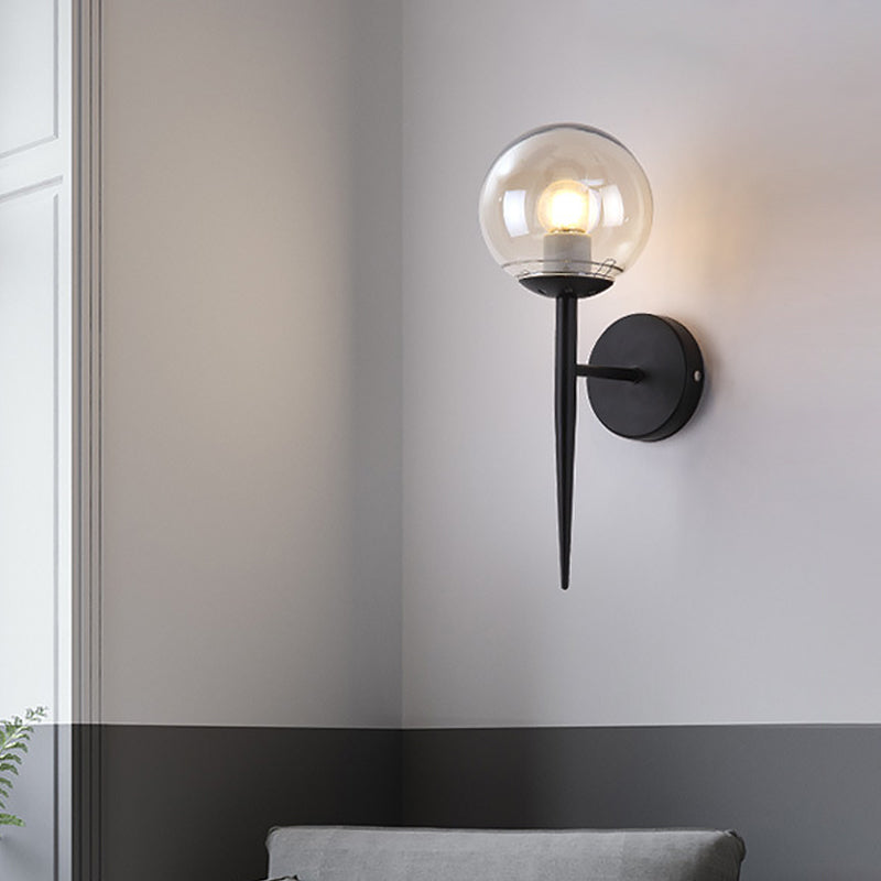 Rynx | Mini Sphere Living Room Wall Lamp Clear Glass 1 Light Minimalism Wall Lamp Ideas with Pencil Arm in Black/Gold