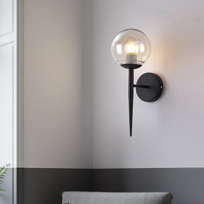 Rynx | Mini Sphere Living Room Wall Lamp Clear Glass 1 Light Minimalism Wall Lamp Ideas with Pencil Arm in Black/Gold