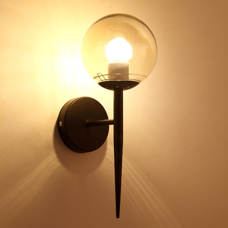 Rynx | Mini Sphere Living Room Wall Lamp Clear Glass 1 Light Minimalism Wall Lamp Ideas with Pencil Arm in Black/Gold