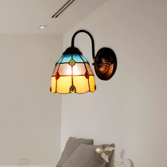 Rynx | Tiffany Dome Wall Lamp Fixture 1 Main Yellow-Blue Glass Wall Light with Agate Decoration