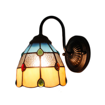 Rynx | Tiffany Dome Wall Lamp Fixture 1 Main Yellow-Blue Glass Wall Light with Agate Decoration