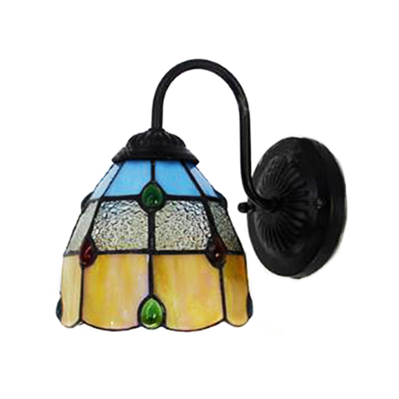Rynx | Tiffany Dome Wall Lamp Fixture 1 Main Yellow-Blue Glass Wall Light with Agate Decoration