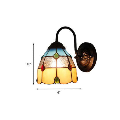 Rynx | Tiffany Dome Wall Lamp Fixture 1 Main Yellow-Blue Glass Wall Light with Agate Decoration