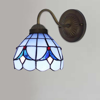 Rynx | 1 Head Flower Wall Light Tiffany White/Blue Glass Wall Mounted Lamp for Bedroom