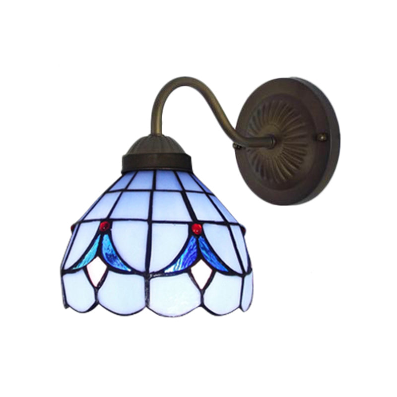 Rynx | 1 Head Flower Wall Light Tiffany White/Blue Glass Wall Mounted Lamp for Bedroom
