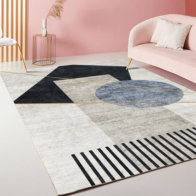 Rynx | Multicolor Living Room Rug Modernist Geometric and Striped Pattern Rug Polyester Washable Non-Slip Back Pet-Friendly Rug