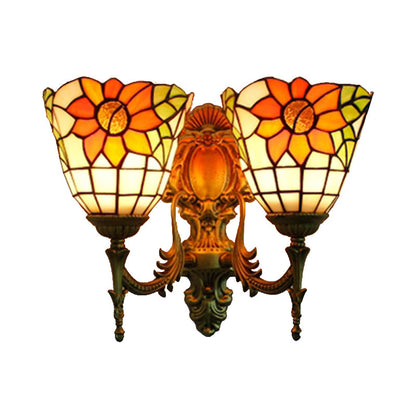Rynx | Sunflower Wall Mount Light Lodge Style Stained Glass 2 Heads Wall Lighting for Bedroom