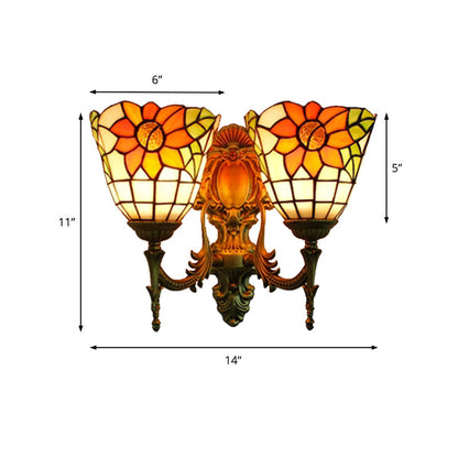 Rynx | Sunflower Wall Mount Light Lodge Style Stained Glass 2 Heads Wall Lighting for Bedroom