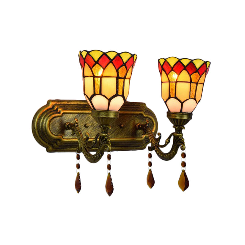 Rynx | Art Glass Bowl Wall Lamp with Agate 2-Bulb Tiffany Vintage Wall Lamp in Beige/Brown/Blue/Blue-White for Dining Room