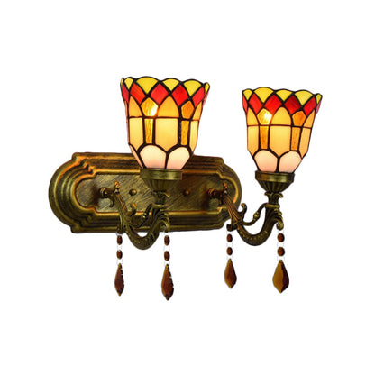 Rynx | Art Glass Bowl Wall Lamp with Agate 2-Bulb Tiffany Vintage Wall Lamp in Beige/Brown/Blue/Blue-White for Dining Room