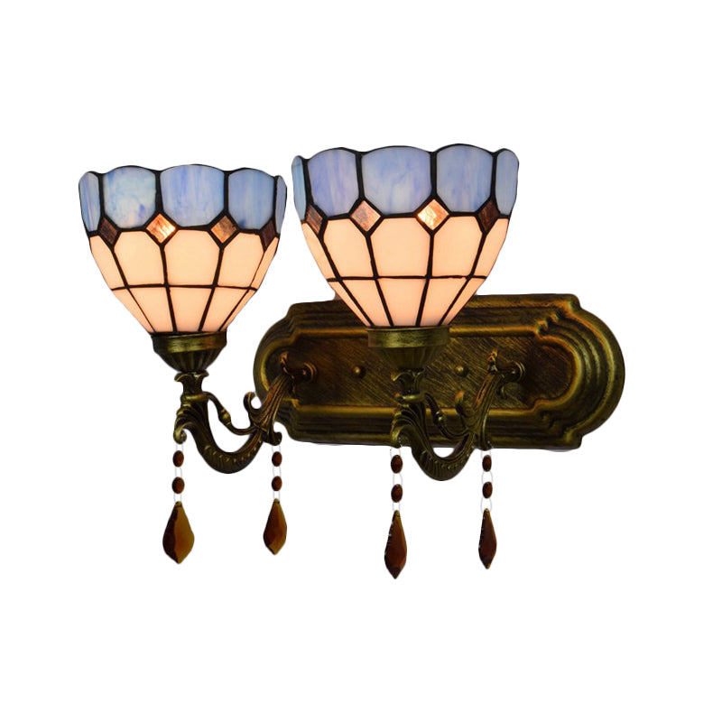Rynx | Art Glass Bowl Wall Lamp with Agate 2-Bulb Tiffany Vintage Wall Lamp in Beige/Brown/Blue/Blue-White for Dining Room