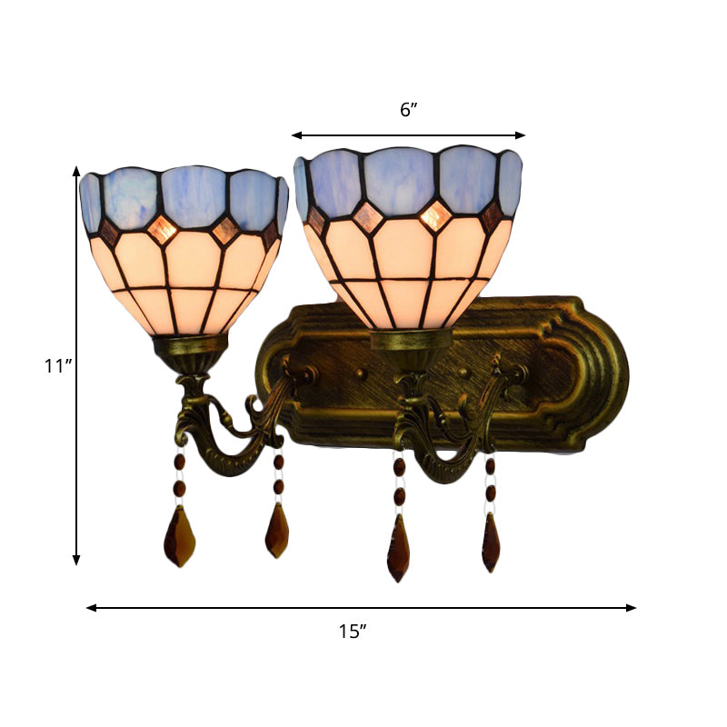 Rynx | Art Glass Bowl Wall Lamp with Agate 2-Bulb Tiffany Vintage Wall Lamp in Beige/Brown/Blue/Blue-White for Dining Room