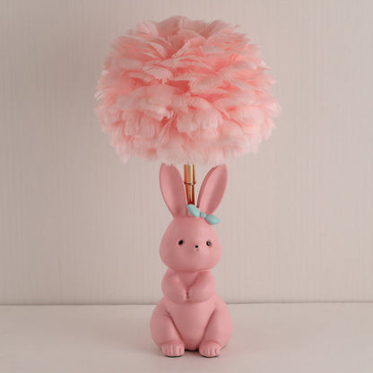 Rynx | Modern Art Deco Rabbit Feather Orb Metal Goose Feather Glass 1-Light Table Lamp For Bedroom