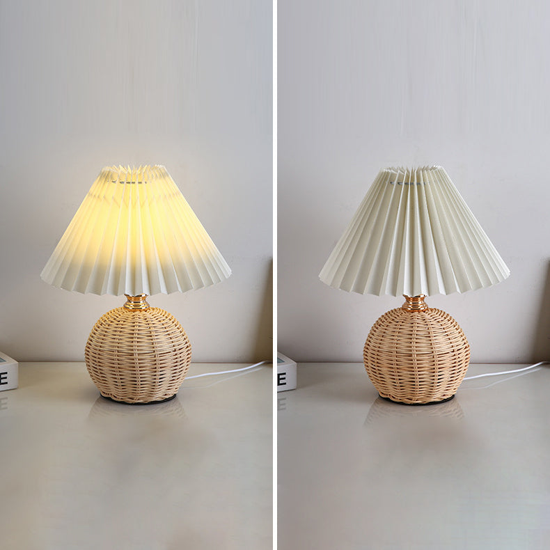 Rynx | RattaLume Nordic LED Table Lamp | Woven Rattan & Foldable Fabric Shade | Mood Light | Decor for the Bedroom