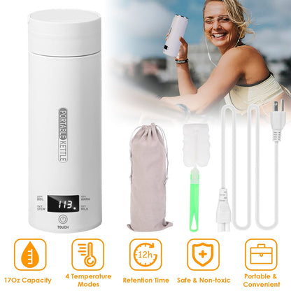 Rynx | 17Oz Stainless Steel Travel Electric Kettle with 4 Temperature Setting Modes