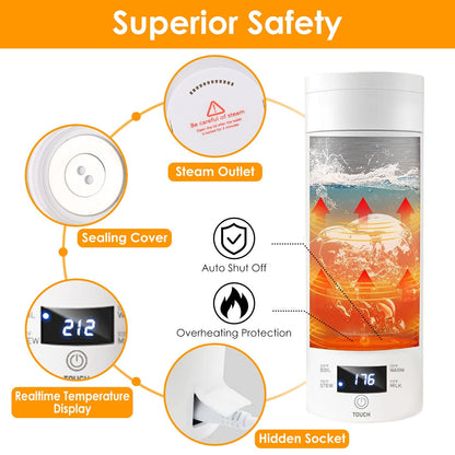 Rynx | 17Oz Stainless Steel Travel Electric Kettle with 4 Temperature Setting Modes