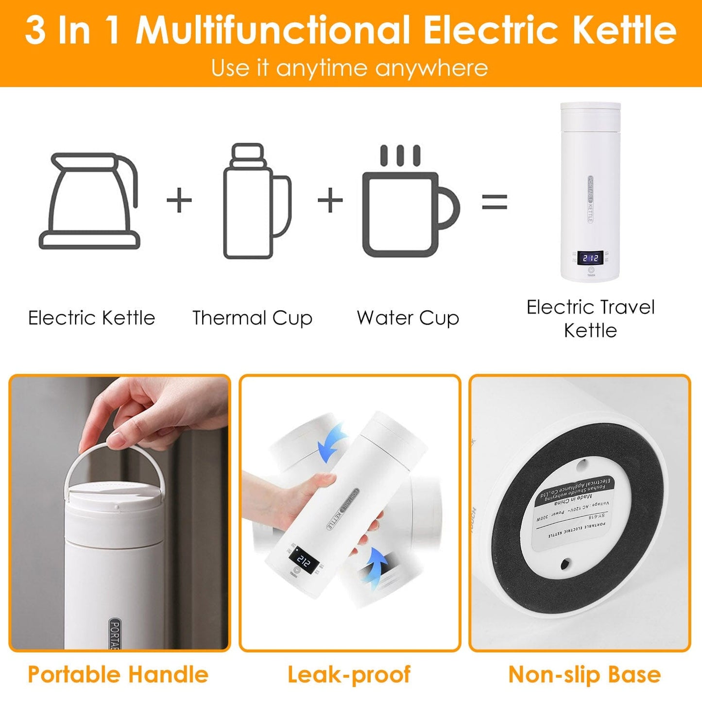 Rynx | 17Oz Stainless Steel Travel Electric Kettle with 4 Temperature Setting Modes