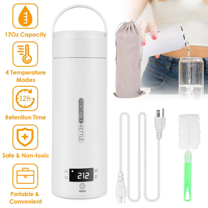 Rynx | 17Oz Stainless Steel Travel Electric Kettle with 4 Temperature Setting Modes